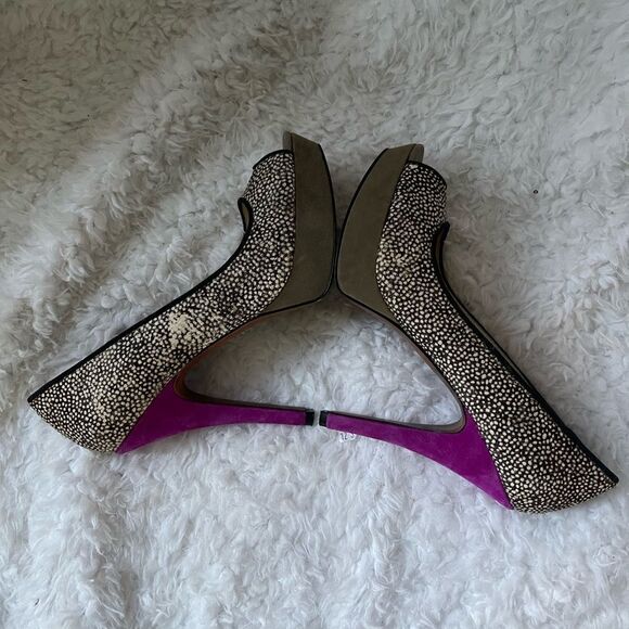 Enzo Angiolini leather calf hair beige and brown platform mauve suede heelsSZ8.5 - Picture 2 of 10